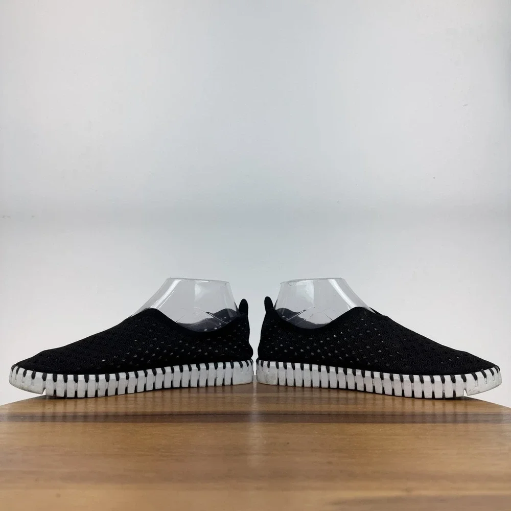 Womens Ilse Jacobsen Tulip Laser Cut Perforated Black Leather Sneakers Size‎ 37
